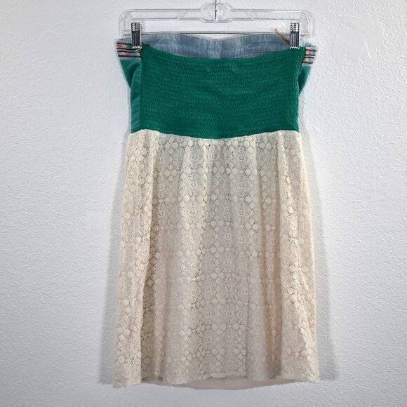 Flying Tomato Strapless Dress Size Medium Embroidered Top Lace Bottom GUC - Picture 2 of 3